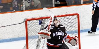 Gavin Nieto (Brown - 1) makes a stick save. ((c) Shelley M. Szwast 2016)