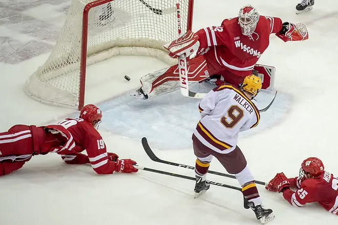 Wisconsin vs University of Minnesota 25 Jan 19: The University of Minnesota Golden Gophers host the University of Wisconsin Badgers in B1G matchup at 3M at Mariucci Arena in Minneapolis, MN. (Jim Rosvold)