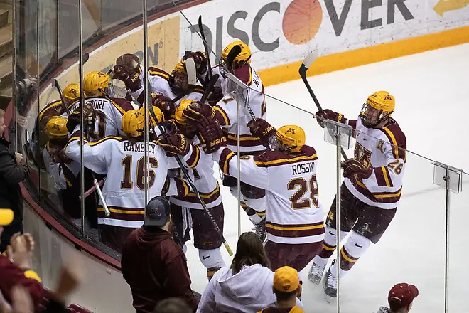 8 Mar 19: The University of Minnesota Golden Gophers host the University of Michigan Wolverines in quarterfinal round of the 2019 B1G Men's Ice Hockey Tournament at 3M at Mariucci Arena in Minneapolis, MN. (Jim Rosvold)