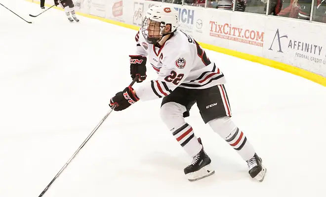 Jimmy Schuldt (SCSU-22) 2018 Jan. 12 The St.Cloud State University Huskies host Mankato State University n a non conference matchup at the Herb Brooks National Hockey Center in St. Cloud, MN (Bradley K. Olson)