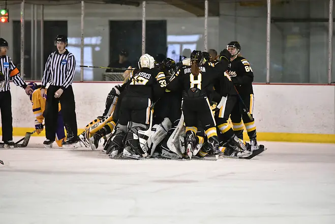 Adrian celebrates its overtime win over Elmira (Adrian Athletics)