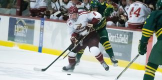 Felix Brassard of Norwich scored the overtime winner to send the Cadets past UNE to Frozen Four. (Norwich Athletics)