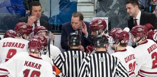 11 Apr 19: The University of Massachusetts Minutemen play against the Denver University Pioneer in a national semifinal of the 2019 NCAA Division I Men