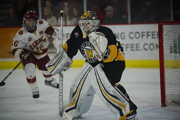 Alex Leclerc of Colorado College. Colorado College at Denver, Magness Arena, 12/08/17. (Candace Horgan)