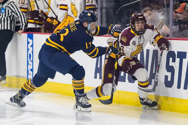 Photo By: 2019 Omar Phillips Nick Swaney (23 - Minnesota Duluth), Chase Priskie (13 - Quinnipiac) (2019 Omar Phillips)