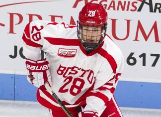 Joel Farabee (BU - 28) - The visiting Providence College Friars defeated the Boston University Terriers 5-0 on Friday, October 26, 2018, at Agganis Arena in Boston, Massachusetts. - The visiting Providence College Friars defeated the Boston University Terriers 5-0 on Friday, October 26, 2018, at Agganis Arena in Boston, Massachusetts. (Melissa Wade)