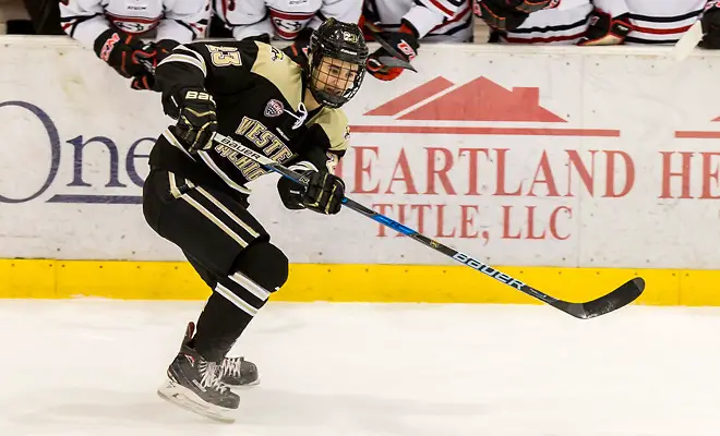 Paul Washe (Western Michigan-23) 2018 Jan. 12 The St.Cloud State University Huskies host Western Michigan in a NCHC matchup at the Herb Brooks National Hockey Center in St. Cloud, MN (Bradley K. Olson)