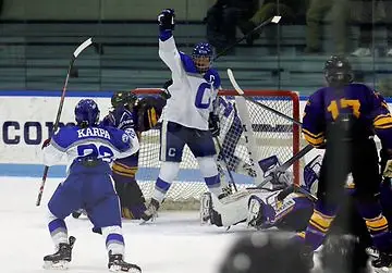 Colby celebrates a goal against Williams (Colby Athletics)
