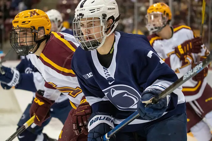Evan Bell (Penn State - 7) 15 Nov 19: The University of Minnesota Golden Gopher host the Penn State Nittany Lions in a B1G matchup at 3M Arena at Mariucci in Minneapolis, MN. (Jim Rosvold)