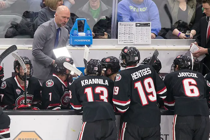 Photo By: Bradley K. Olson 2019 November 22 St. Cloud State University and University North Dakota meet in NCHC conference game at the Ralph Engelstad Arena Grand Forks, ND (Bradley K. Olson)