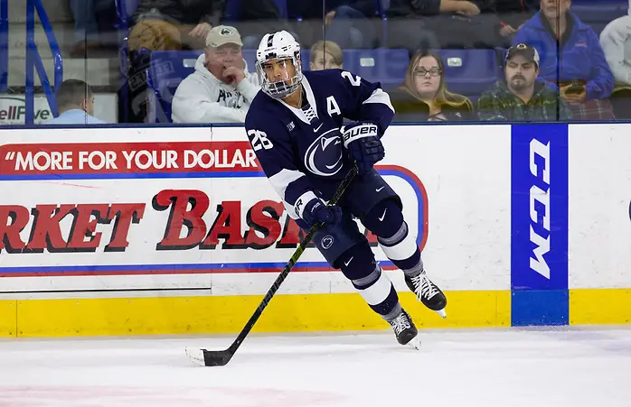 LOWELL, MA - NOVEMBER 30: Liam Folkes #26 of the Penn State Nittany Lions skates against the Massachusetts Lowell River Hawks during NCAA men's hockey at the Tsongas Center on November 30, 2019 in Lowell, Massachusetts. The River Hawks won 3-2 in overtime. (Photo by Rich Gagnon/USCHO) (Rich Gagnon)