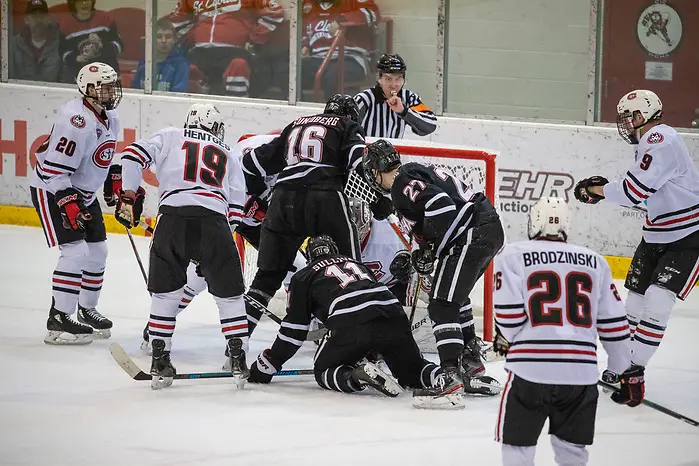 14 Dec 19: The St. Cloud State University Huskies host the University of Nebraska Omaha Mavericks in a NCHC matchup at the Herb Brooks National Hockey Center in St. Cloud, MN. (Jim Rosvold)