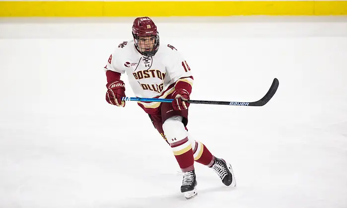 CHESTNUT HILL, MA - NOVEMBER 26: Alex Newhook #18 of the Boston College Eagles skates against the Yale Bulldogs during NCAA men's hockey at Kelley Rink on November 26, 2019 in Chestnut Hill, Massachusetts. The Eagles won 6-2. (Photo by Rich Gagnon/USCHO) (Rich Gagnon)