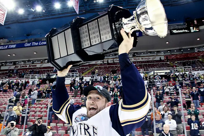 24 MAR 2013: Bryan Rust (Notre Dame - 21)  Notre Dame wins the final CCHA Championship at Joe Louis Arena in Detroit, MI.  (USCHO - Rachel Lewis) (©Rachel Lewis)