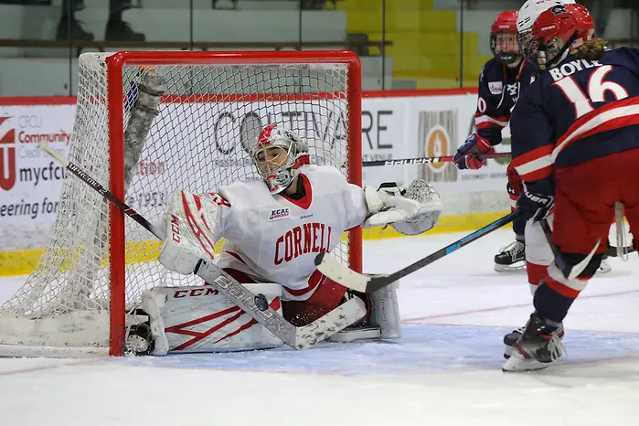 The Cornell Big Red women's ice hockey team competes against Robert Morris on Friday, Oct. 25, 2019 in Lynah Rink in Ithaca, NY. (Ned Dykes)