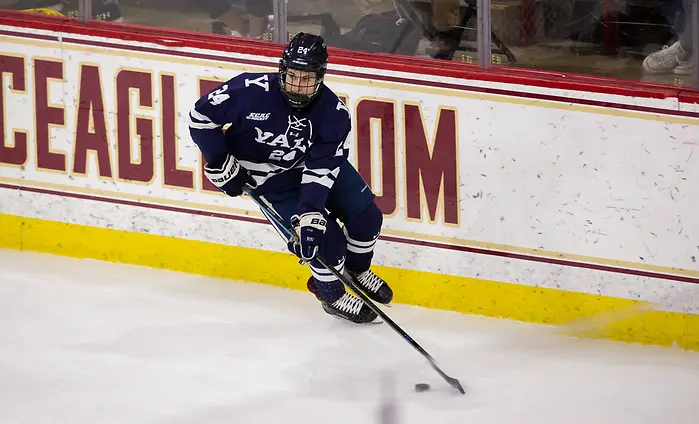 CHESTNUT HILL, MA - NOVEMBER 26: Graham Lillibridge #24 of the Yale Bulldogs skates against the Boston College Eagles during NCAA men's hockey at Kelley Rink on November 26, 2019 in Chestnut Hill, Massachusetts. The Eagles won 6-2. (Photo by Rich Gagnon/USCHO) (Rich Gagnon)