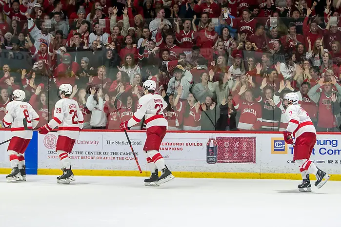 Cornell fans celebrate a third period goal against Harvard (2020 Omar Phillips)