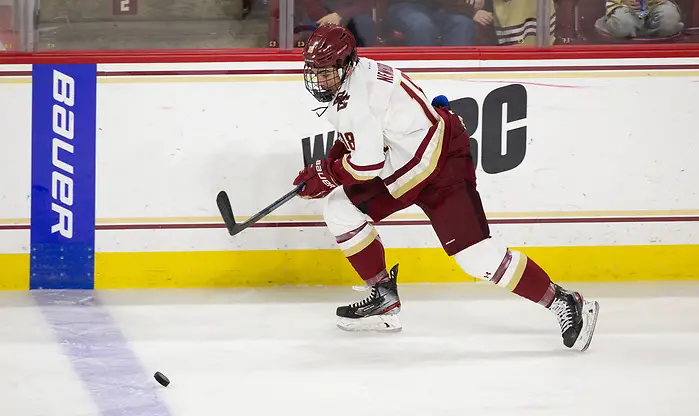 CHESTNUT HILL, MA - FEBRUARY 7: Alex Newhook #18 of the Boston College Eagles. NCAA men's hockey between the UMass Lowell River Hawks and the Boston College Eagles at Kelley Rink on February 7, 2020 in Chestnut Hill, Massachusetts. (Photo by Rich Gagnon/UMass Lowell Athletics) (Rich Gagnon)