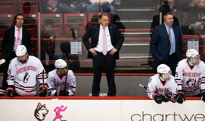 BOSTON, MA - JANUARY 31: Coach Jim Madigan of the Northeastern Huskies. The Providence College Friars visit the Northeastern Huskies during NCAA men's hockey at Matthews Arena on January 31, 2020 in Boston, Massachusetts. (Photo by Rich Gagnon/USCHO) (Rich Gagnon)